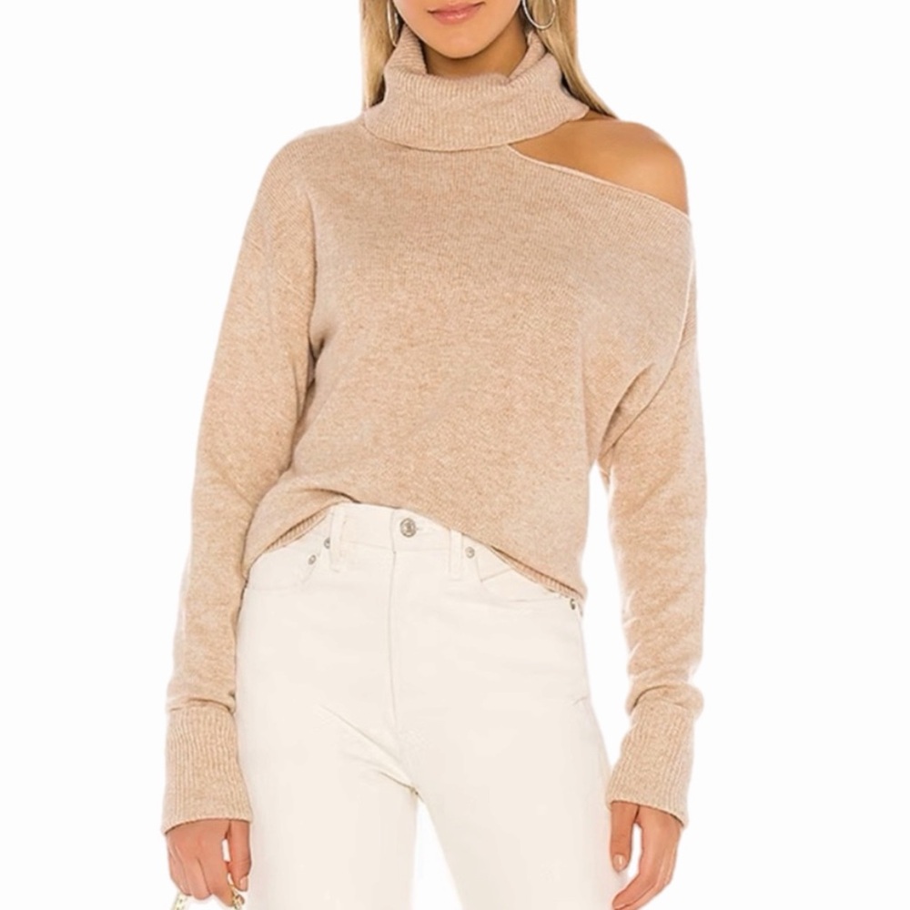 PAIGE Camel Beige Wool Blend Cutout Shoulder Turtleneck Sweater S Neutral